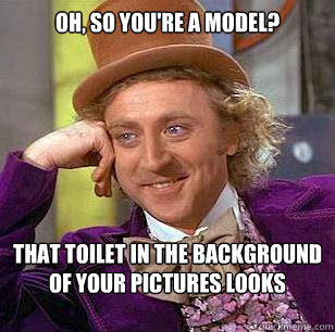 Oh, so you're a model? That toilet in the background of your pictures looks fabulous.  Condescending Wonka