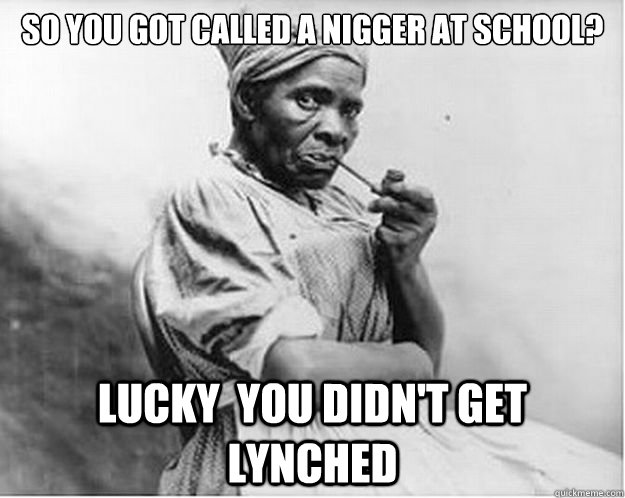so you got called a nigger at school? lucky  you didn't get lynched   Unimpressed Slave
