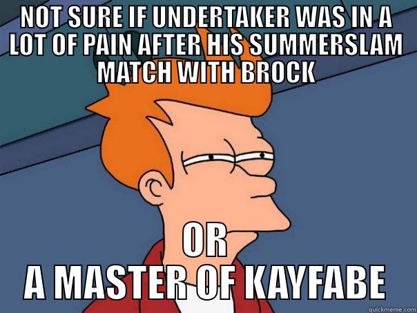 NOT SURE IF UNDERTAKER WAS IN A LOT OF PAIN AFTER HIS SUMMERSLAM MATCH WITH BROCK OR A MASTER OF KAYFABE Futurama Fry
