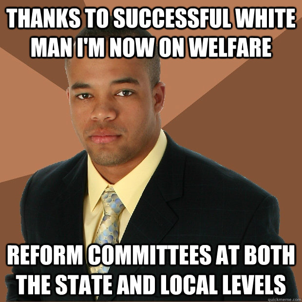 Thanks to successful white man I'm now on welfare reform committees at both the state and local levels  Successful Black Man