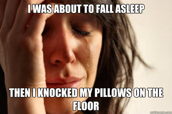 i was about to fall asleep then i knocked my pillows on the floor  First World Problems