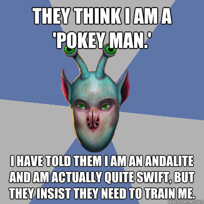 They think I am a 'pokey man.' I have told them I am an Andalite and am actually quite swift, but they insist they need to train me.  