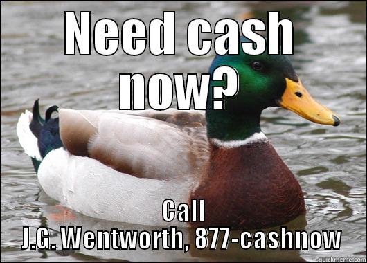 NEED CASH NOW?  CALL J.G. WENTWORTH, 877-CASHNOW Actual Advice Mallard