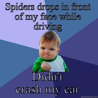 SPIDERS DROPS IN FRONT OF MY FACE WHILE DRIVING DIDN'T CRASH MY CAR Success Kid