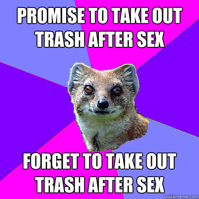 Promise to take out trash after sex Forget to take out trash after sex  