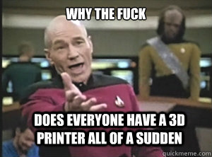 why the fuck does everyone have a 3D printer all of a sudden  Annoyed Picard