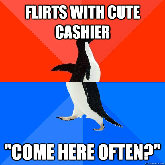 flirts with cute cashier 