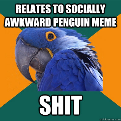 Relates to Socially Awkward Penguin Meme Shit  Paranoid Parrot