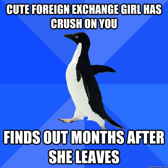 cute Foreign exchange girl has crush on you finds out months after she leaves  Socially Awkward Penguin