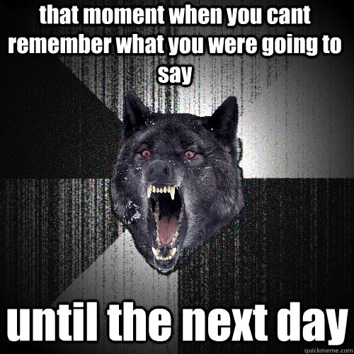 that moment when you cant remember what you were going to say until the next day  Insanity Wolf