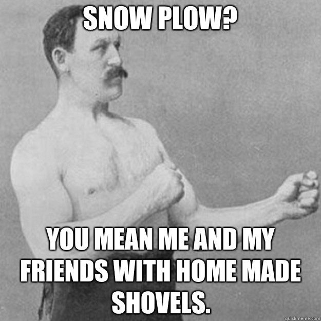 Snow Plow? You mean me and my friends with home made shovels.  overly manly man