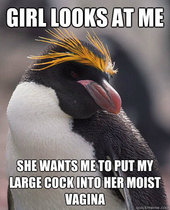 Girl looks at me she wants me to put my large cock into her moist vagina  Socially Overconfident Penguin