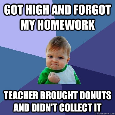 Got high and forgot my homework teacher brought donuts and didn't collect it  Success Kid