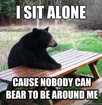 I sit alone cause nobody can bear to be around me - I sit alone cause nobody can bear to be around me  Bear  Picnic Table