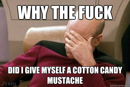Why the fuck  did i give myself a cotton candy mustache  Facepalm Picard