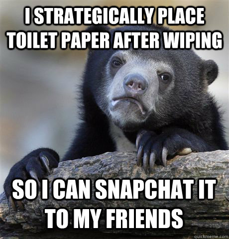 I STRATEGICALLY PLACE TOILET PAPER AFTER WIPING  SO I CAN SNAPCHAT IT TO MY FRIENDS  Confession Bear