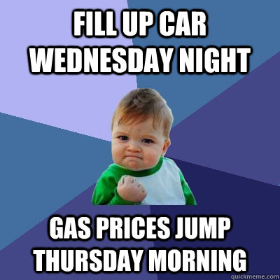 Fill up car Wednesday night Gas prices jump Thursday morning  Success Kid