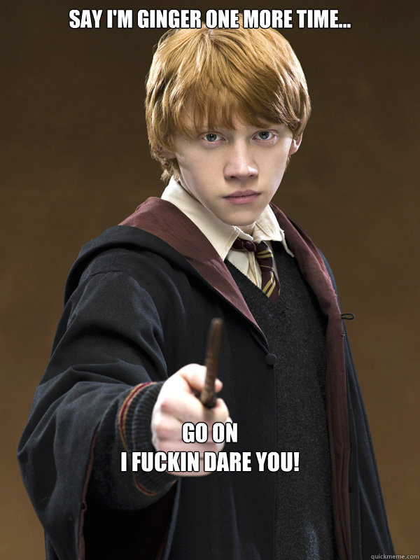 Say i'm ginger one more time... Go on
I fuckin DARE YOU!  Ron Weasley
