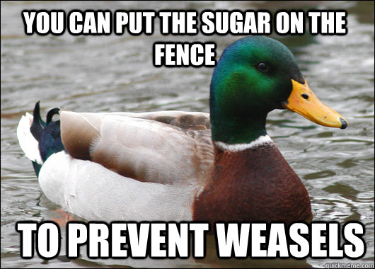 you can put the sugar on the fence  to prevent weasels  Actual Advice Mallard