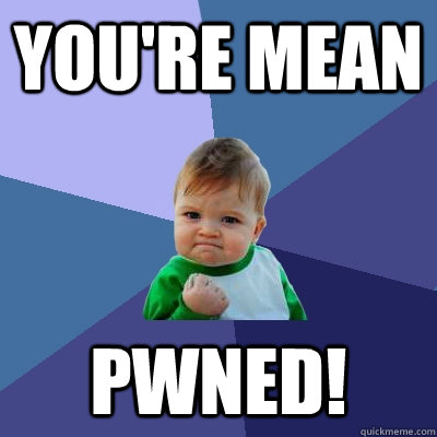 you're mean pwned!  Success Kid