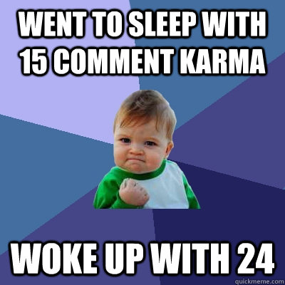 Went to sleep with 15 comment karma woke up with 24  Success Kid