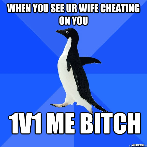 When you see ur wife cheating on you 1v1 me Bitch voidmetro   Socially Awkward Penguin
