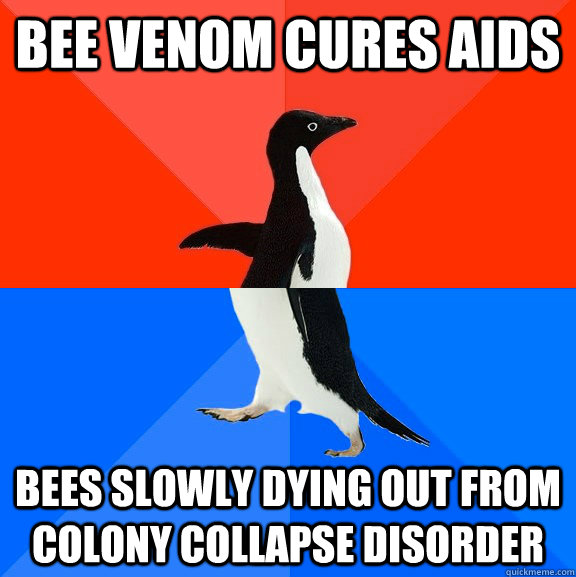 bee venom cures aids bees slowly dying out from colony collapse disorder  Socially Awesome Awkward Penguin