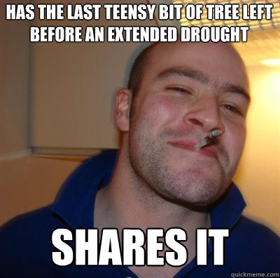 has the last teensy bit of tree left before an extended drought shares it Caption 3 goes here - has the last teensy bit of tree left before an extended drought shares it Caption 3 goes here  Goodguy Greg Shitting