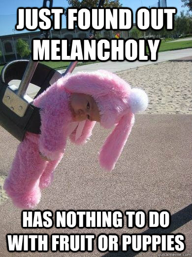 just found out melancholy has nothing to do with fruit or puppies  Sad Bunny Swinger