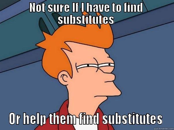 NOT SURE IF I HAVE TO FIND SUBSTITUTES OR HELP THEM FIND SUBSTITUTES Futurama Fry