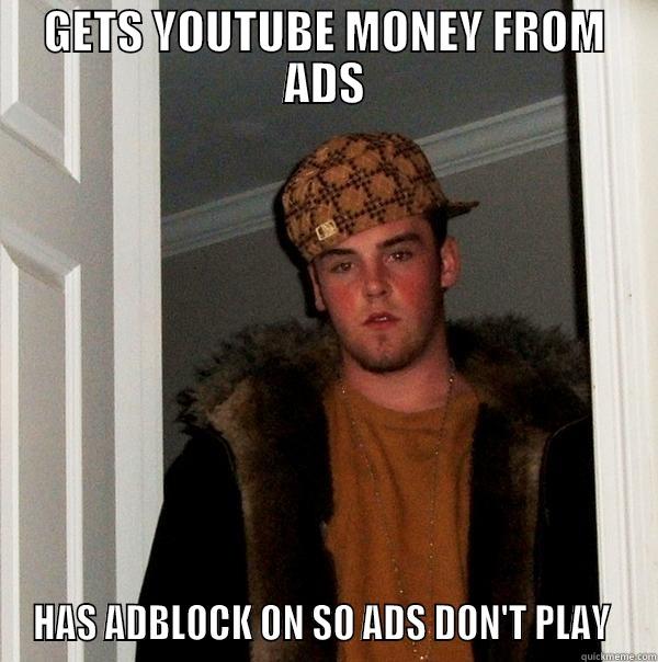 GETS YOUTUBE MONEY FROM ADS HAS ADBLOCK ON SO ADS DON'T PLAY  Scumbag Steve