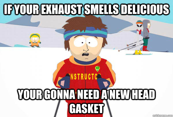 If your exhaust smells delicious your gonna need a new head gasket  Super Cool Ski Instructor
