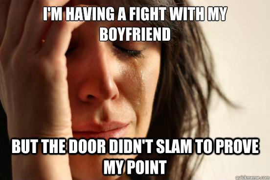 I'm having a fight with my boyfriend But the door didn't slam to prove my point  First World Problems