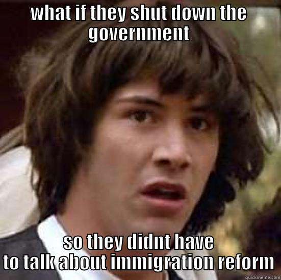 WHAT IF THEY SHUT DOWN THE GOVERNMENT SO THEY DIDNT HAVE TO TALK ABOUT IMMIGRATION REFORM conspiracy keanu