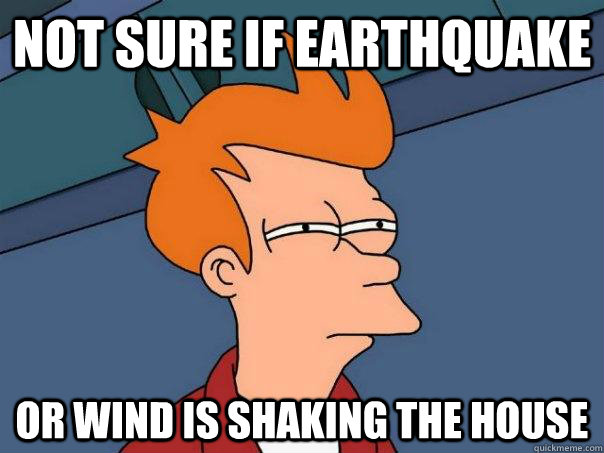 Not sure if earthquake Or wind is shaking the house - Not sure if earthquake Or wind is shaking the house  Futurama Fry