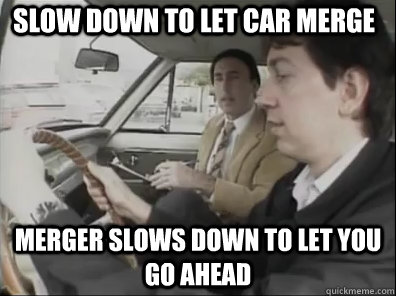 Slow down to let car merge merger slows down to let you go ahead  Seattle Driver