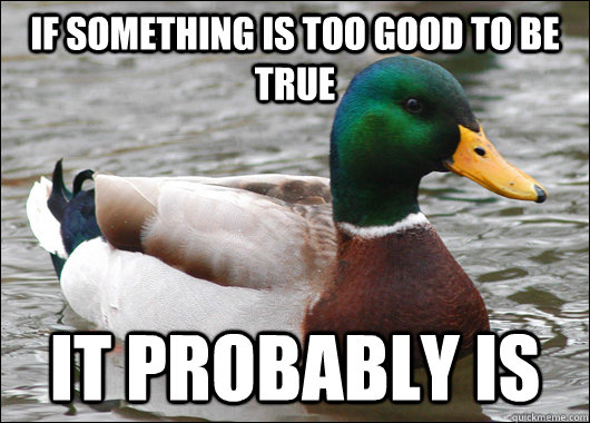 If something is too good to be true it probably is  Actual Advice Mallard