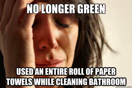 No longer green used an entire roll of paper towels while cleaning bathroom  First World Problems