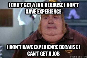 I can't get a job because I don't have experience I don't have experience because I can't get a job  Fat Bastard awkward moment