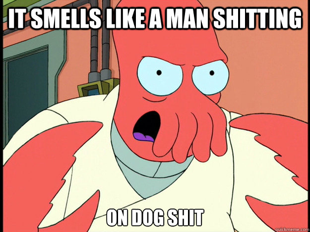 it smells like a man shitting on dog shit  Lunatic Zoidberg