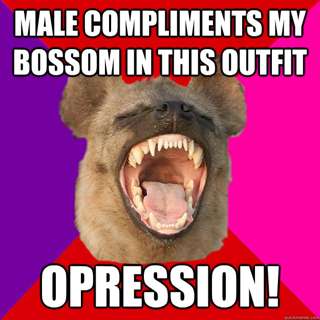 male compliments my bossom in this outfit opression!  Radical Feminist Hyena