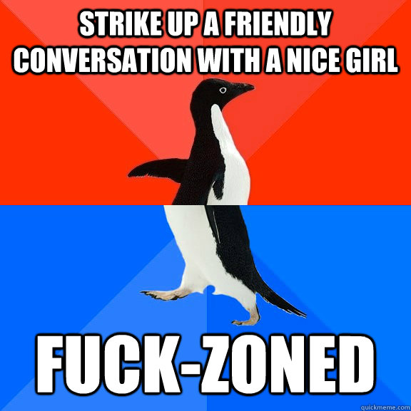 Strike up a friendly conversation with a nice girl fuck-zoned  Socially Awesome Awkward Penguin