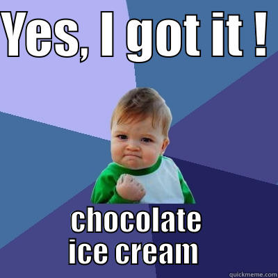 YES, I GOT IT !  CHOCOLATE ICE CREAM  Success Kid