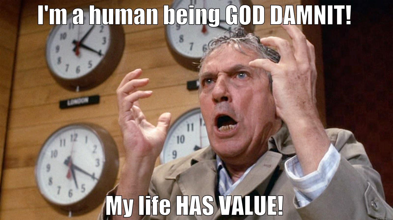 Howard Beale from Network - I'M A HUMAN BEING GOD DAMNIT! MY LIFE HAS VALUE! Misc
