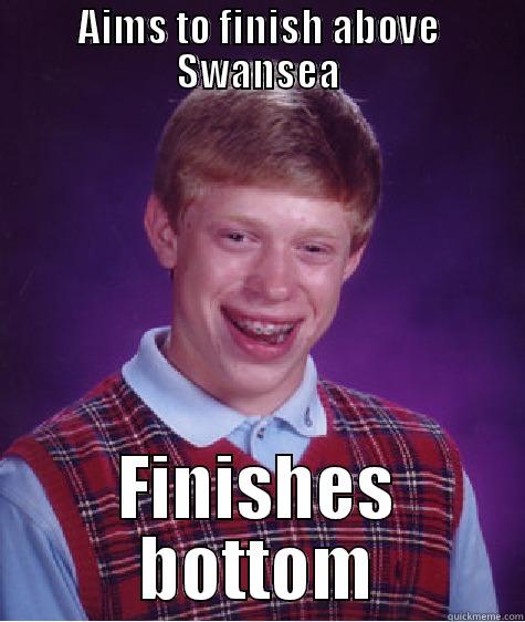 AIMS TO FINISH ABOVE SWANSEA FINISHES BOTTOM Bad Luck Brian
