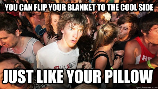 You can flip your blanket to the cool side Just like your pillow  Sudden Clarity Clarence
