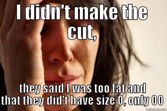 I DIDN'T MAKE THE CUT, THEY SAID I WAS TOO FAT AND THAT THEY DID'T HAVE SIZE 0, ONLY 00 First World Problems