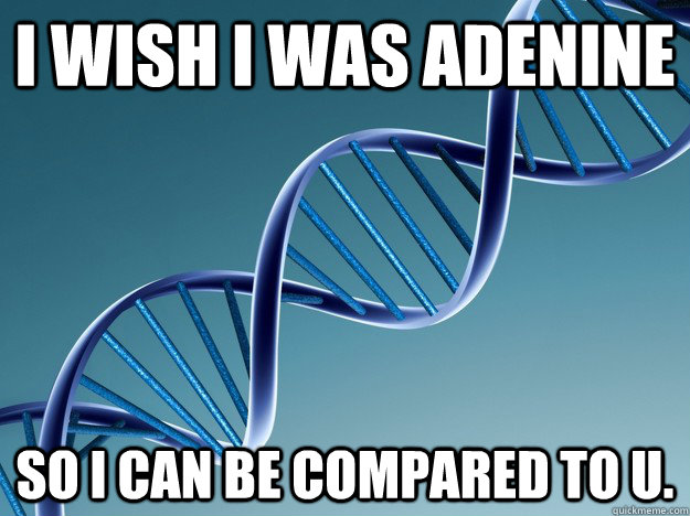 I wish I was adenine So i can be compared to U. - I wish I was adenine So i can be compared to U.  DNA RNA