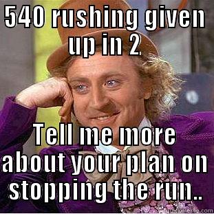 540 RUSHING GIVEN UP IN 2 TELL ME MORE ABOUT YOUR PLAN ON STOPPING THE RUN.. Condescending Wonka