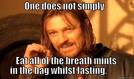               ONE DOES NOT SIMPLY                        EAT ALL OF THE BREATH MINTS IN THE BAG WHILST FASTING.          Boromir